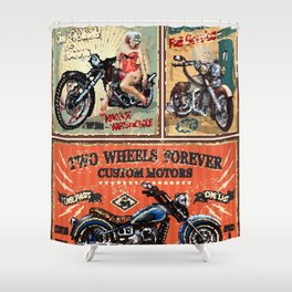 Set of vintage motorcycle metal signs.  Shower Curtain