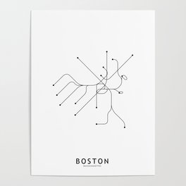 Boston Subway White Map Poster