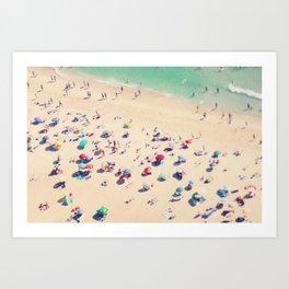 Aerial Beach Photography - Ocean Print - Colorful Beach Umbrellas - Sea photo by Ingrid Beddoes Art Print