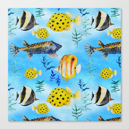 The deep sea-fishes in the sea- watercolor I Canvas Print