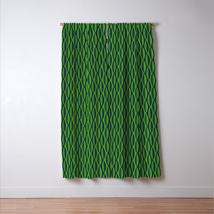 Mod Leaves In Navy Blue And Lime Green Blackout Curtain By