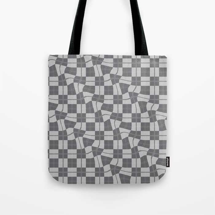Warped Checkerboard Grid Illustration Gray Tote Bag