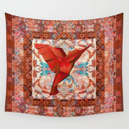 Crimson Hummingbird Vintage Velvet Boho Tapestry Print Wall Tapestry