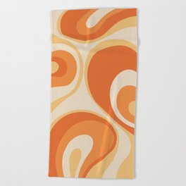 Psychedelic Retro Abstract Design in Orange, Yellow and Cream Beach Towel