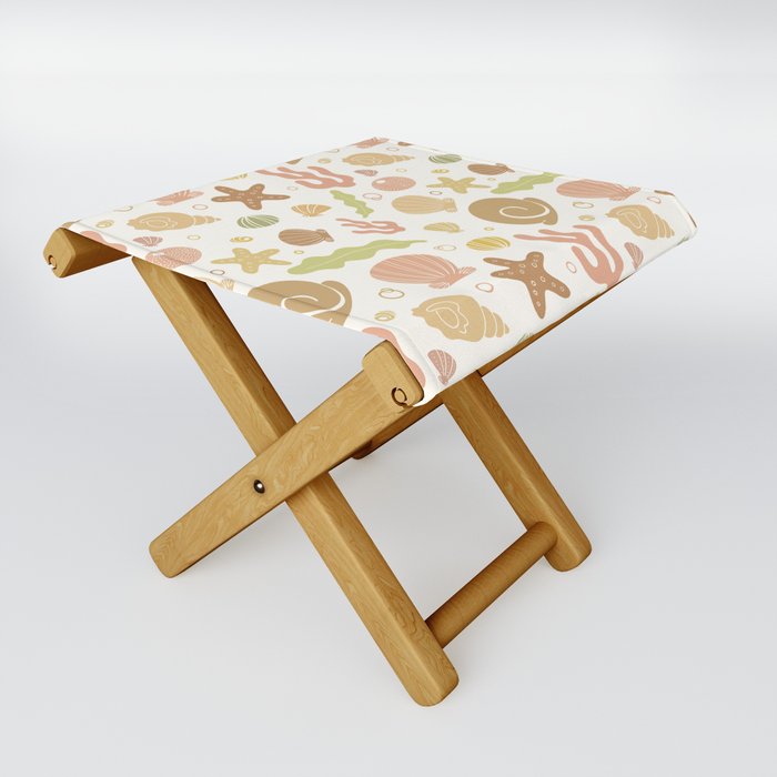 Marine Boho Earthy Pattern Ocean Seashell Folding Stool