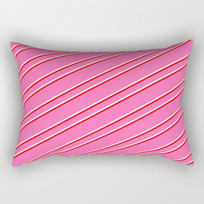 Hot Pink, Mint Cream & Red Colored Lines/Stripes Pattern Rectangular Pillow