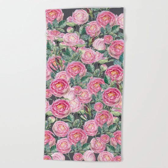 Vintage Roses Grey Beach Towel