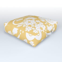 Retro Modern Butterflies And Flowers Golden Yellow Silhouette  Outdoor Floor Cushion