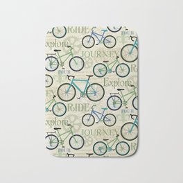 Bicycle Journey Blue Badematte | Bikes, Bluebicycles, Sport, Bike, Cyclingart, Typography, Bicycleprint, Fleurdelis, Greenbicycle, Tealbikes 