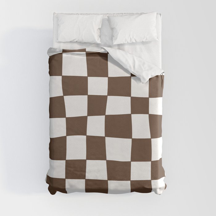 Hand Drawn Checkerboard Pattern (brown/white) Duvet Cover