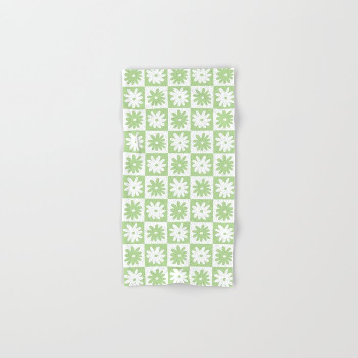 Green And White Checkered Flower Pattern Hand & Bath Towel