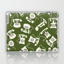 Vintage Rotary Dial Telephone Pattern on Olive Green Laptop Skin