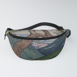 The Downwards Climbing - Summer Tree & Mountain Ukiyoe Nature Landscape in Green Fanny Pack