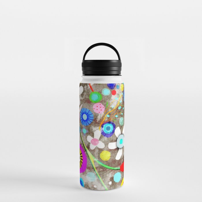Red Flowers Pink Floral Water Bottle