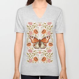William Morris Inspired Monarch Butterfly Pattern V Neck T Shirt