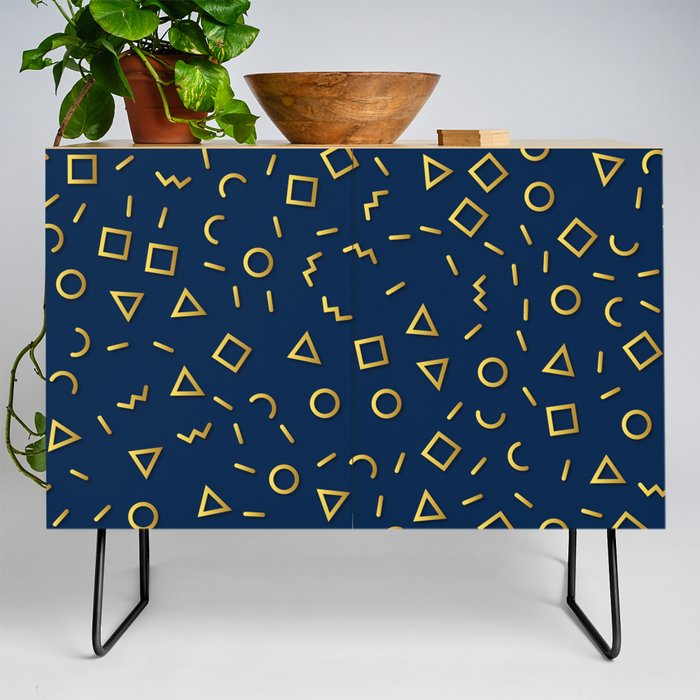 Blue & Yellow Color Geometric Pattern Credenza