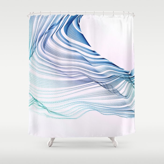 Blue Wave on White Shower Curtain by Dominique Vari | Society6