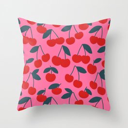 Minimalist Cherry Pattern (red/pink/teal green) Throw Pillow