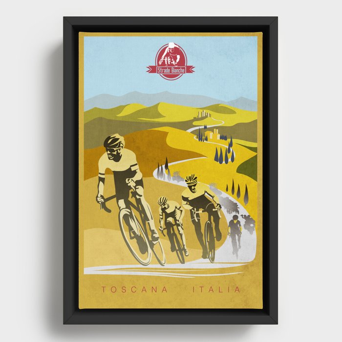Strade Bianche retro cycling classic art Framed Canvas
