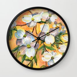 Can You Feel Spring ? Wall Clock | Yellow, Abstract, Livingroomart, Flower, Homedecorart, Botany, Watercolor, Expressionism, Floral, Spring 
