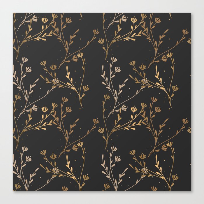 Golden Luxury Chic Floral Nature Pattern Canvas Print