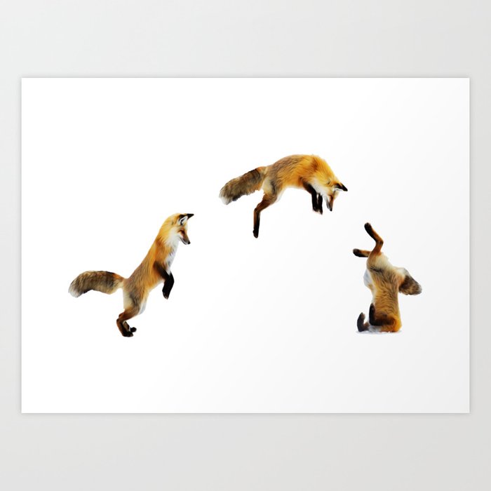 Fox Snow Jump Art Print