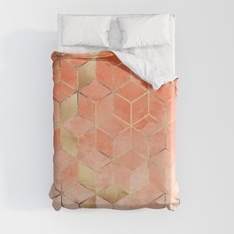 Soft Peach Gradient Cubes Duvet Cover