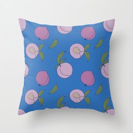 peach and leaf on sapphire blue background Throw Pillow