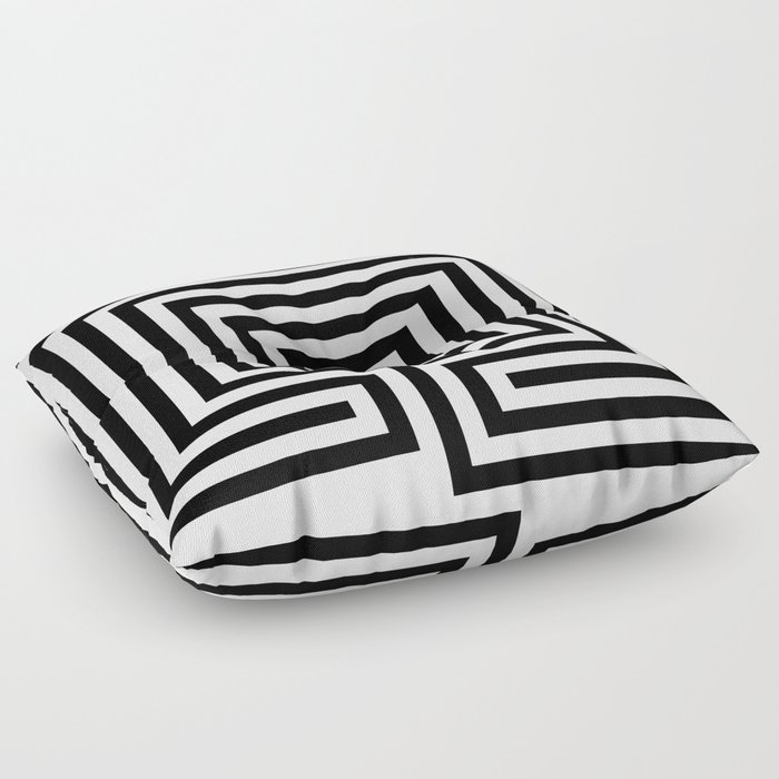 Cretan labyrinth in black and white Floor Pillow