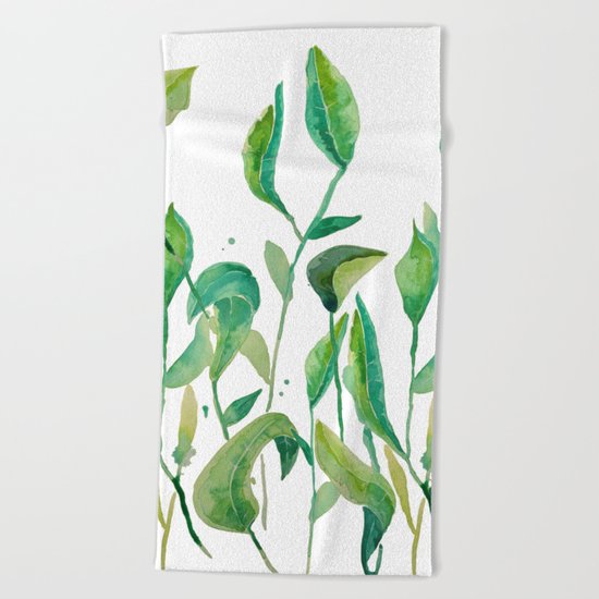 green watercolor garden Beach Towel