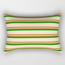 [ Thumbnail: Bisque, Chocolate, and Green Colored Striped Pattern Rectangular Pillow ]