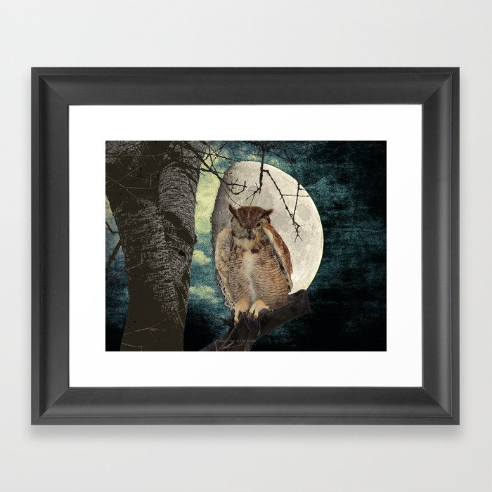 Great Horned Owl Bird Moon Tree A138 Framed Art Print