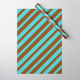 [ Thumbnail: Brown and Turquoise Colored Lines Pattern Wrapping Paper ]