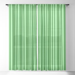 [ Thumbnail: Green and Forest Green Colored Stripes/Lines Pattern Sheer Curtain ]