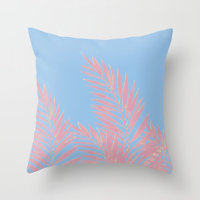 Palm Leaves Pink And Blue Throw Pillow