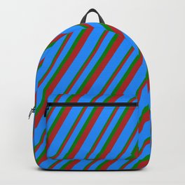[ Thumbnail: Red, Blue, and Green Colored Stripes Pattern Backpack ]