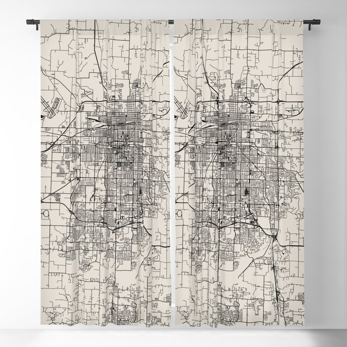 Springfield, Missouri - USA - Black and White Minimal City Map Blackout Curtain