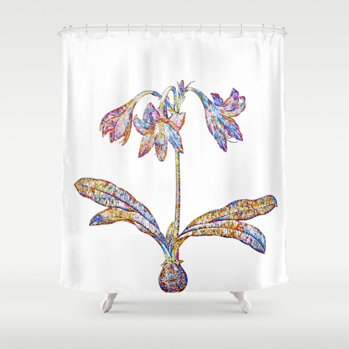 Floral Netted Veined Amaryllis Mosaic on White Shower Curtain