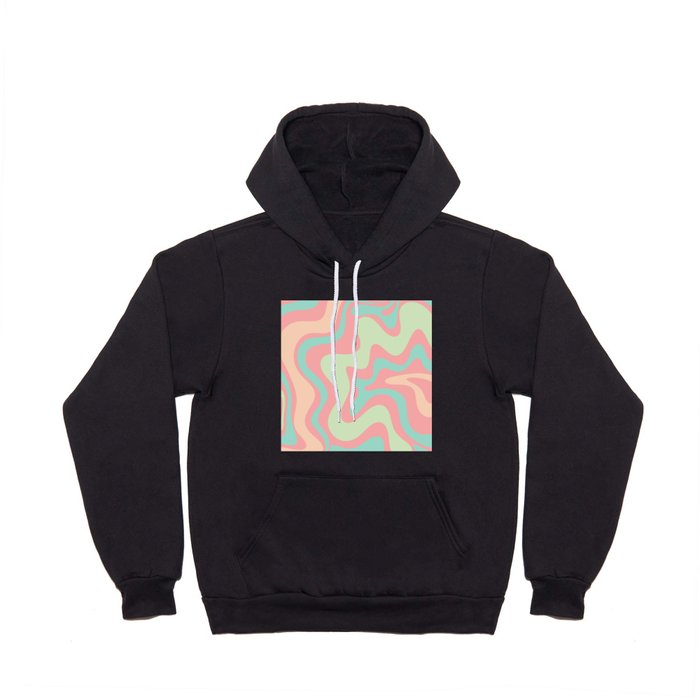 Retro Liquid Swirl Abstract Pattern in Pastel Sherbet Blush Pink and Mint Hoody