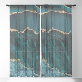 Teal Blue Emerald Marble Landscapes Sheer Curtain