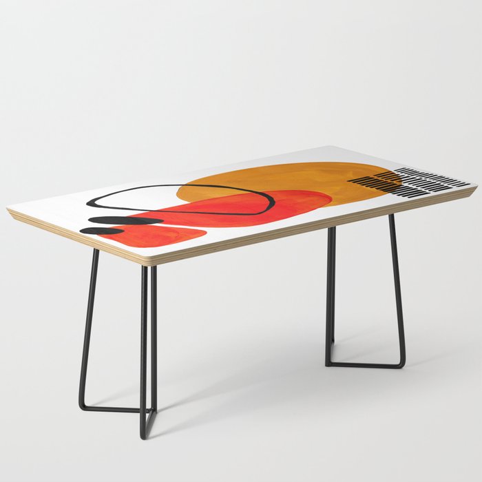 Mid Century Modern Abstract Vintage Pop Art Space Age Pattern Orange Yellow Black Orbit Accent Coffee Table
