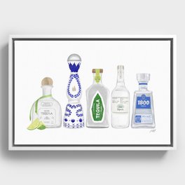 Tequila Bottles Illustration Framed Canvas