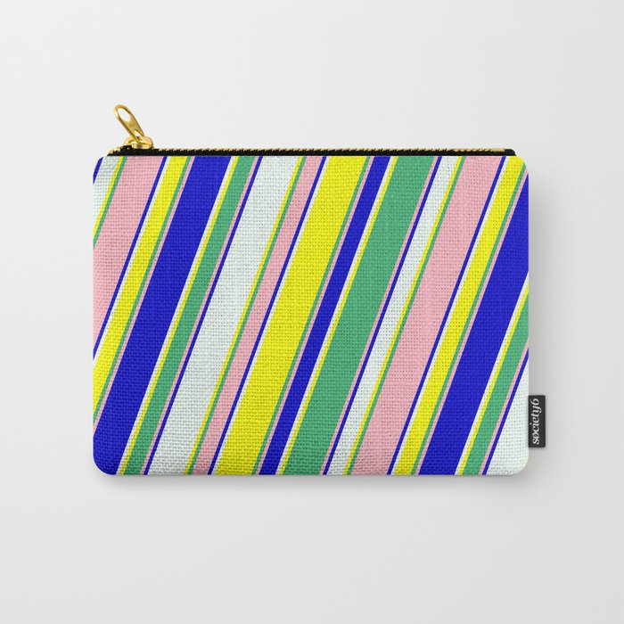 Eyecatching Mint Cream, Yellow, Sea Green, Light Pink & Blue Colored Lines/Stripes Pattern Carry-All Pouch