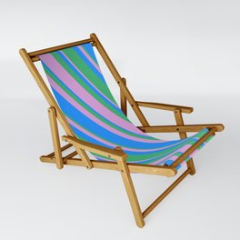 [ Thumbnail: Blue, Sea Green, and Plum Colored Pattern of Stripes Sling Chair ]