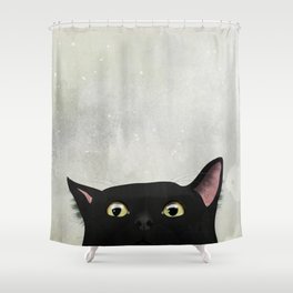 Curious Black Cat Shower Curtain