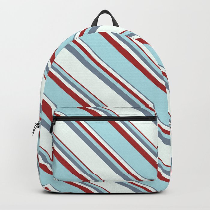 Light Slate Gray, Mint Cream, Brown & Powder Blue Colored Lined/Striped Pattern Backpack