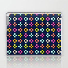 Pixel art - bright multi-coloured cross check on navy blue Laptop Skin