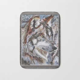 Gray Wolf Watches and Waits Bath Mat | Sketches, Faces, Outdoors, Animal, Graywolf, Drawings, Wildlife, Drawing, Jemfinearts, Portraits 