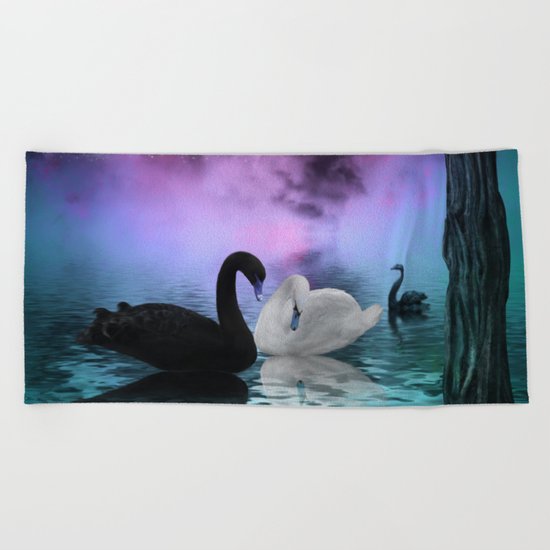 Wonderful black and white swan Beach Towel