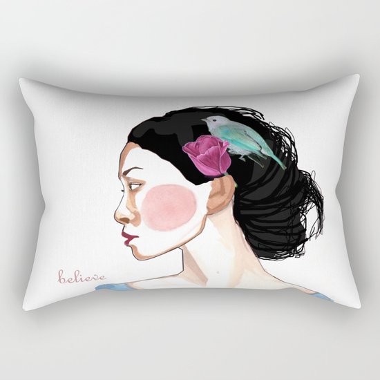 girl with tulip and bird Rectangular Pillow
